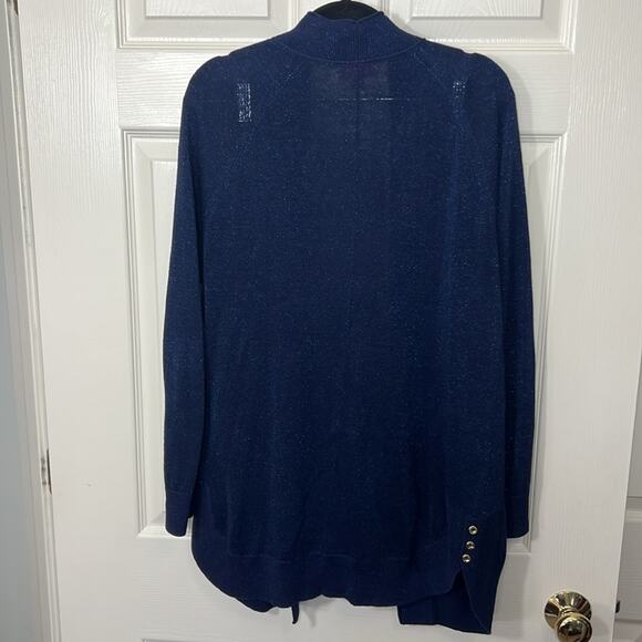 Lilly Pulitzer Micaila Cardigan Sweater Navy Metallic Open Longline Tulip Hem - Picture 10 of 11